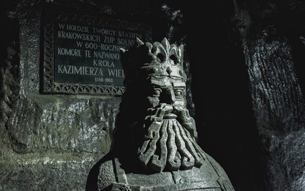 Statue of King Kazimierz Wielki in Wieliczka Salt Mine, Poland.