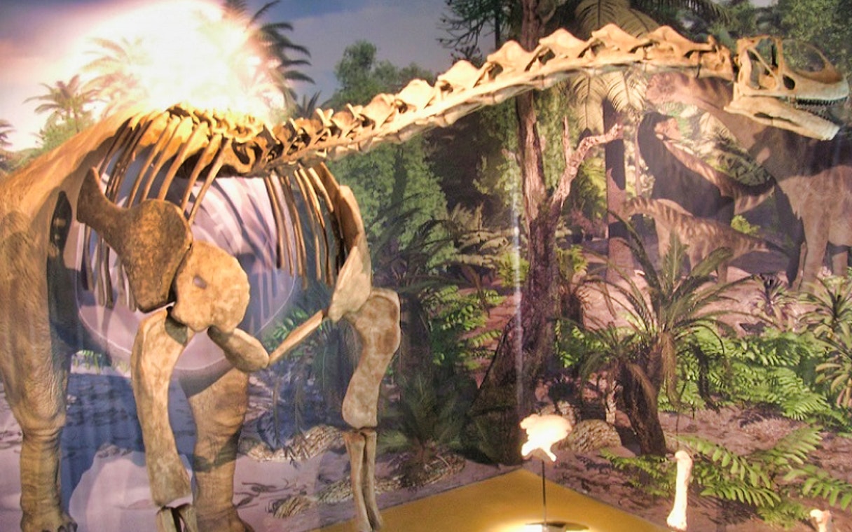 Dinosaur skeleton exhibit at Dinópolis Teruel, Spain.