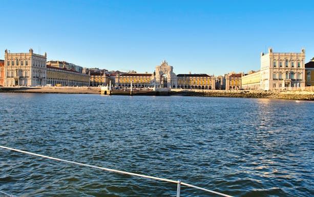 Tagus River cruise view of Praça do Comércio in Lisbon.