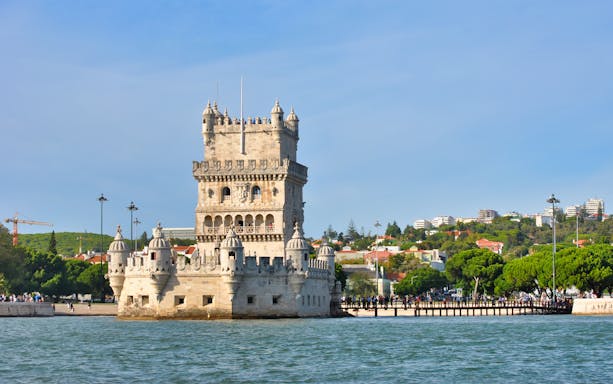 Belém Tower on the Tagus River, Lisbon, viewed from a sightseeing cruise.