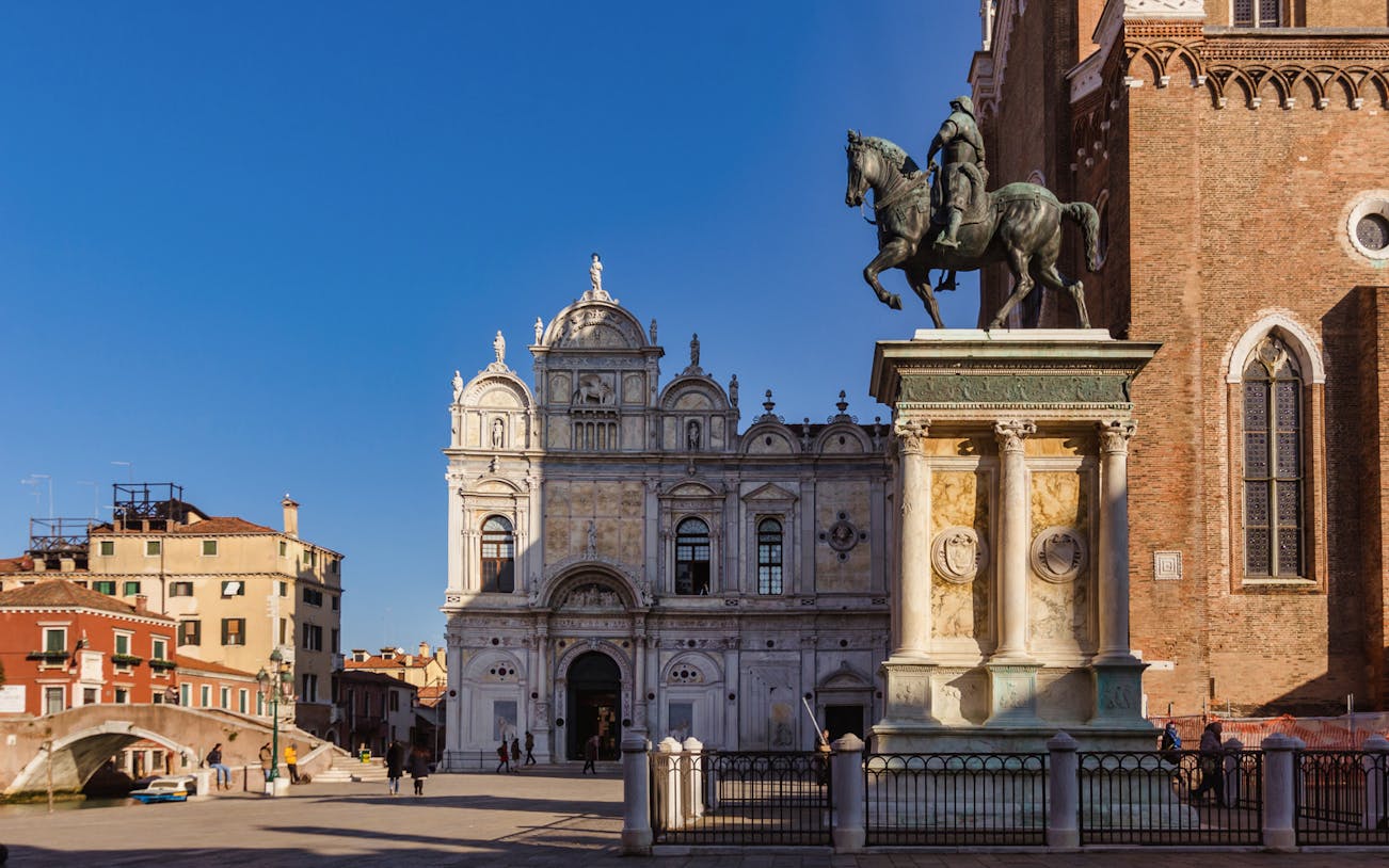 Equestrian statue in front of Scuola Grande di San Marco, Venice.