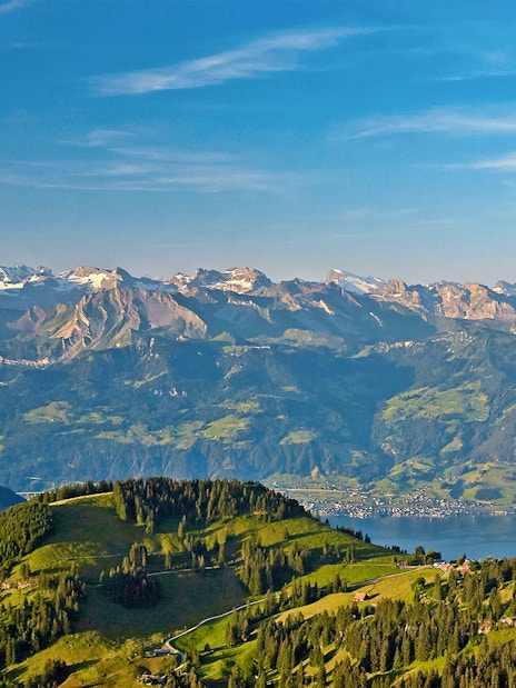 Mount Rigi with Lake Lucerne and Swiss Alps in the background.