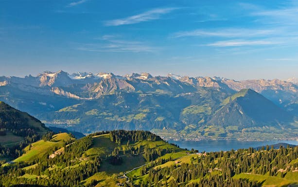 Mount Rigi with Lake Lucerne and Swiss Alps in the background.