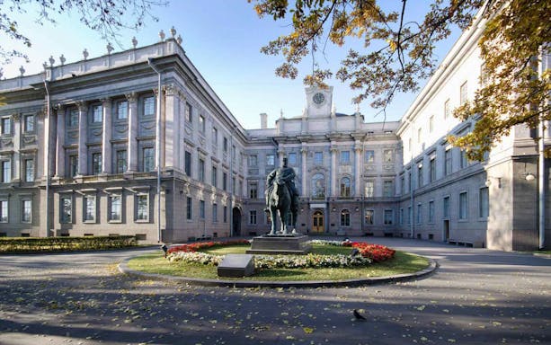 Equestrian statue in front of Mikhailovsky Castle, St. Petersburg.