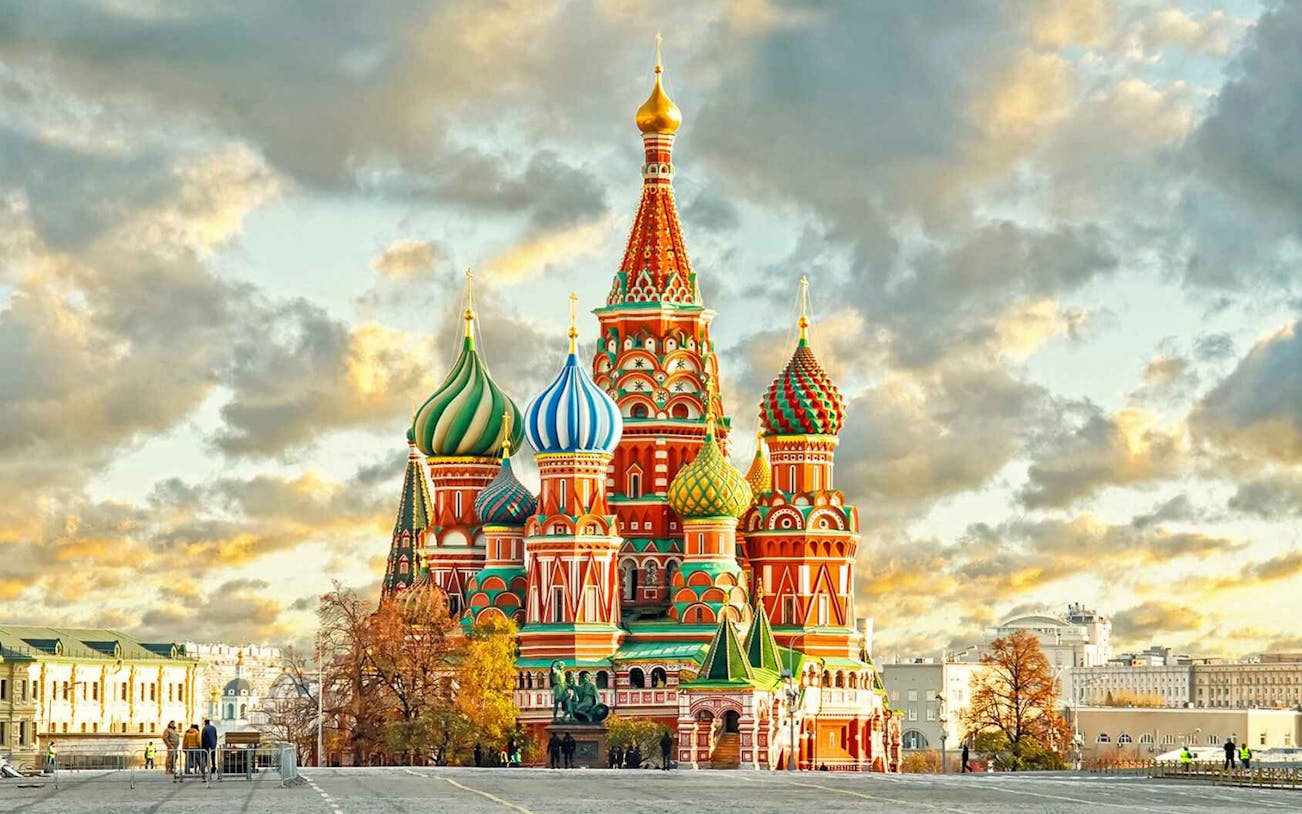 St. Basil's Cathedral in Moscow, view from Red Square, part of Moscow CityPass tour options.