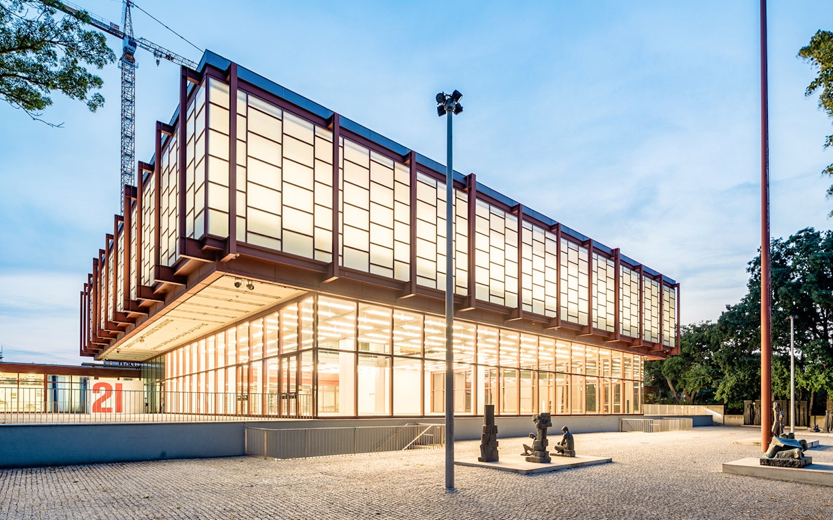 Belvedere Museum of Contemporary Art exterior with modern architecture and sculptures.