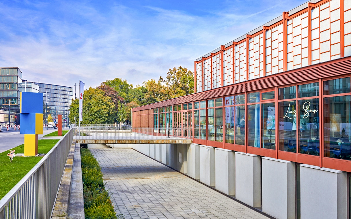 Belvedere Museum of Contemporary Art exterior with colorful sculptures, Vienna.