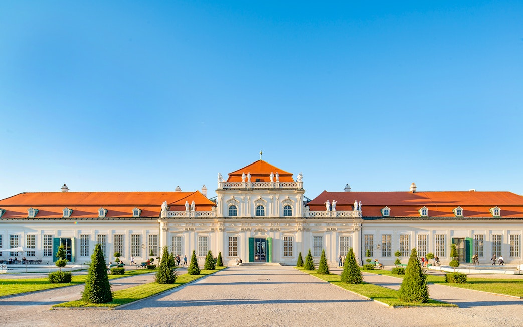Lower Belvedere Palace facade with gardens, Vienna, skip the line ticket available.