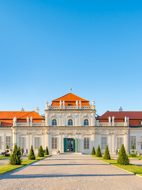 Lower Belvedere Palace facade with gardens, Vienna, skip the line ticket available.