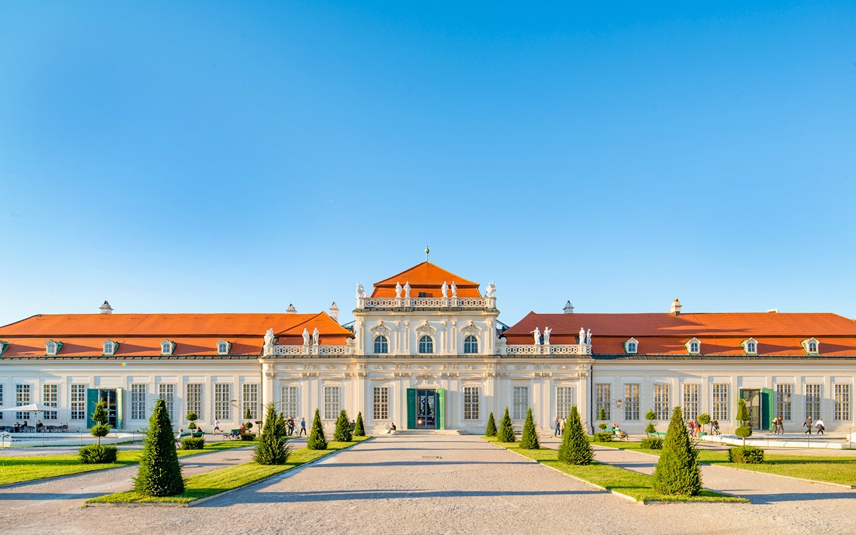 Lower Belvedere Palace facade with gardens, Vienna, skip the line ticket available.