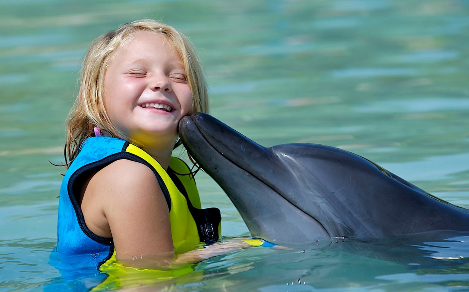 Child enjoying a dolphin encounter at Atlantis Aquaventure.