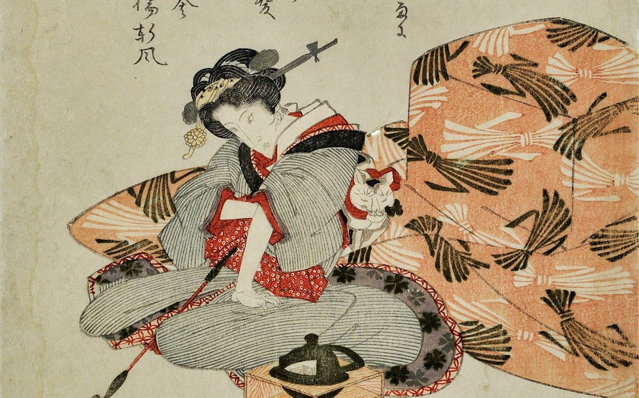Japanese artwork of a woman in traditional attire at Museo d'Arte Orientale.