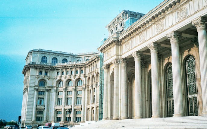 Palace of the Parliament in Bucharest with neoclassical architecture.