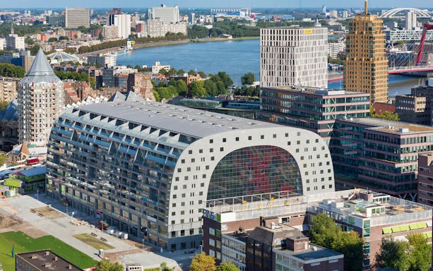 Markthal and Cube Houses in Rotterdam, view from above, part of the Architecture Highlights Walking Tour.