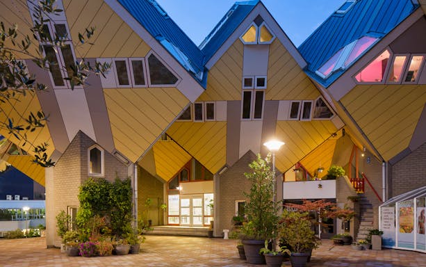 Cube houses in Rotterdam during the Markthal Tour & Rooftop Oldest Skyscraper experience.