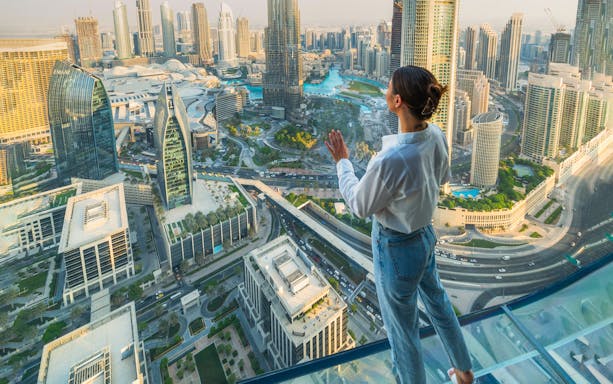 Viewing Dubai skyline from Sky Views Observatory.