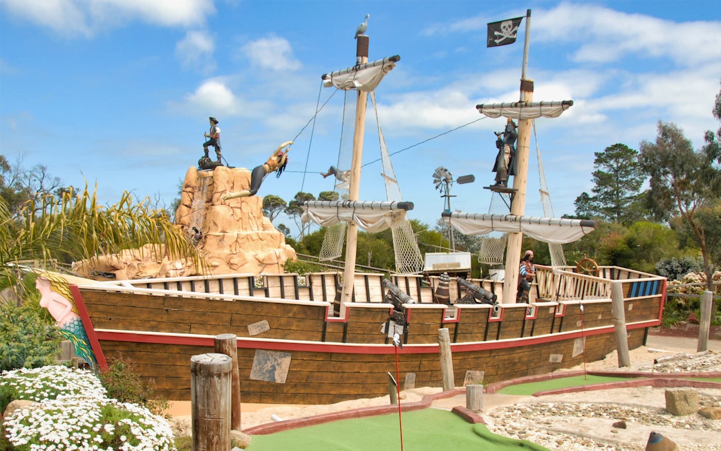 Pirate-themed playground with ship and figures at Maru Koala and Animal Park.