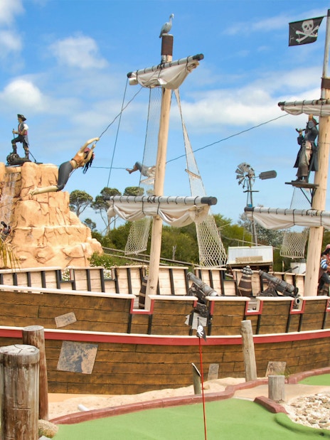 Pirate-themed playground with ship and figures at Maru Koala and Animal Park.