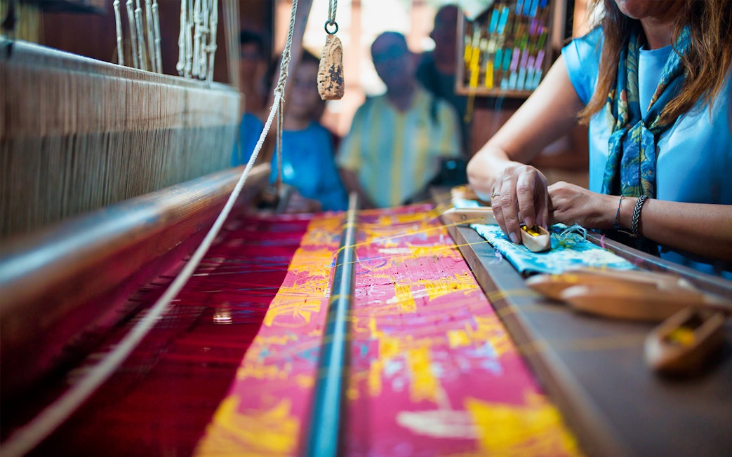 Weaving demonstration at the Silk Museum in Valencia.
