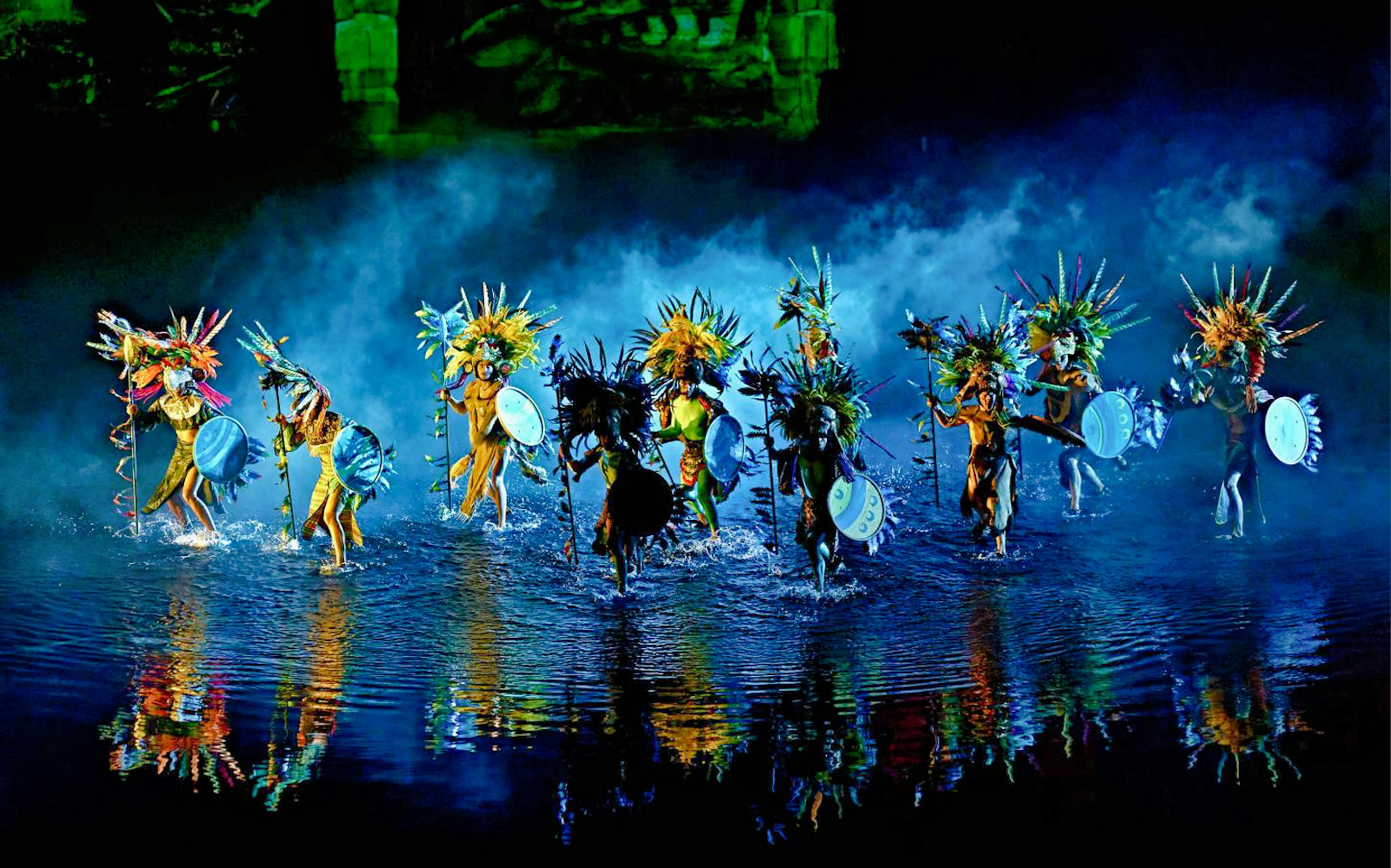 Puy du Fou España night show with performers in historical costumes, Madrid, Spain.