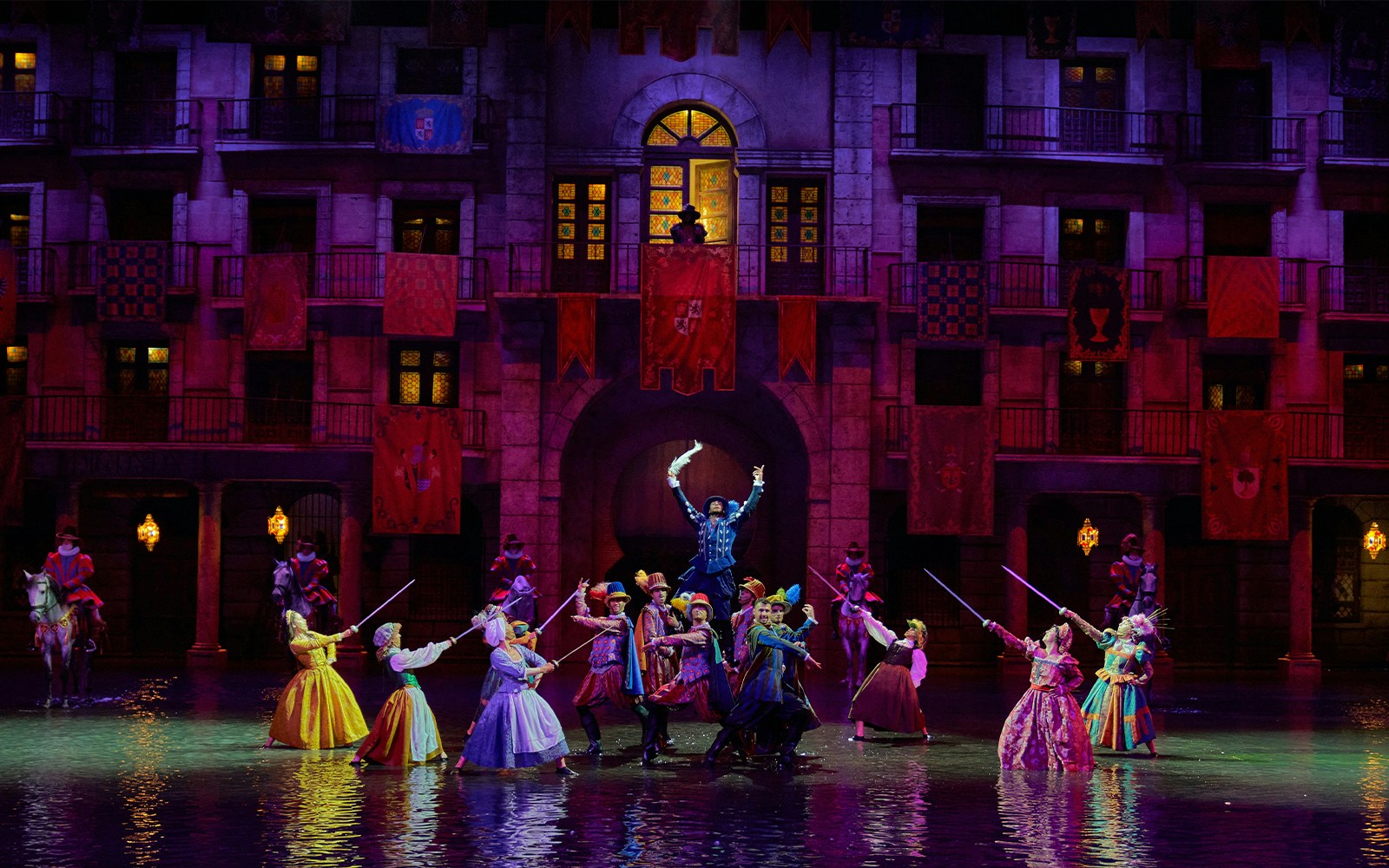 Puy du Fou España entrance with visitors gathering for El Sueño de Toledo night show in Madrid.