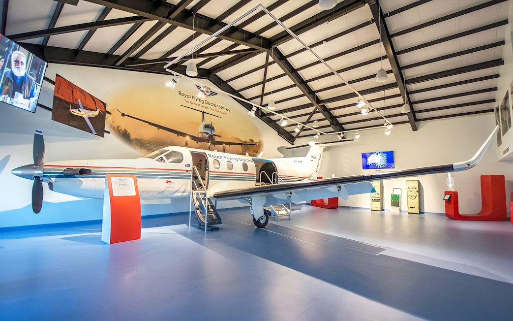 Royal Flying Doctor Service exhibit with aircraft display in Darwin.