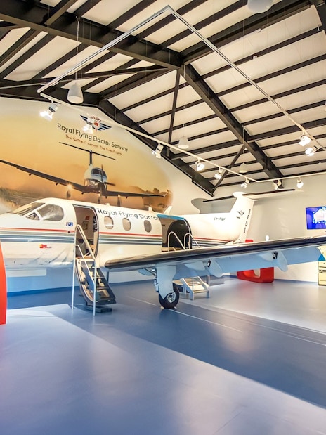 Royal Flying Doctor Service exhibit with aircraft display in Darwin.