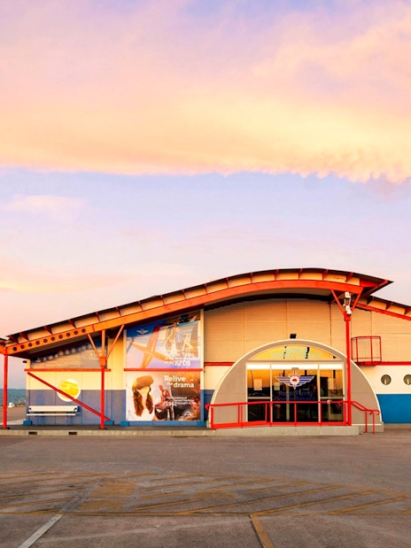 Darwin Royal Flying Doctor Service building exterior at sunset, Australia.