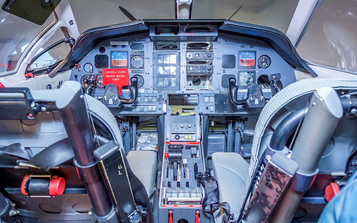 Cockpit view of a Royal Flying Doctor Service aircraft in Darwin.