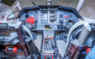 Cockpit view of a Royal Flying Doctor Service aircraft in Darwin.