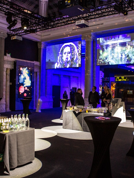 British Music Experience interior with exhibits and video displays.