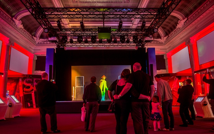 Visitors watching a music performance at the British Music Experience in London.