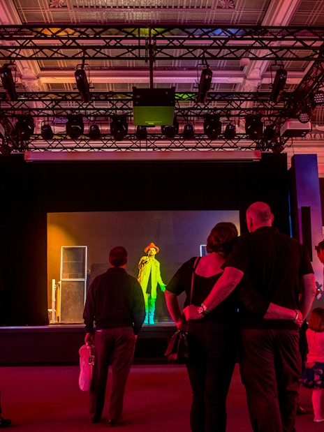 Visitors watching a music performance at the British Music Experience in London.