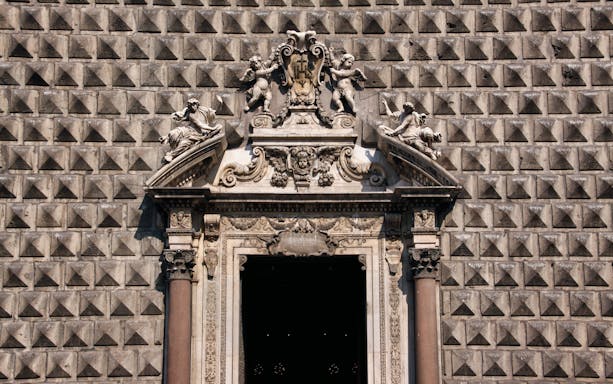 Facade of the Church of Gesù Nuovo in Naples Old Town Centre.