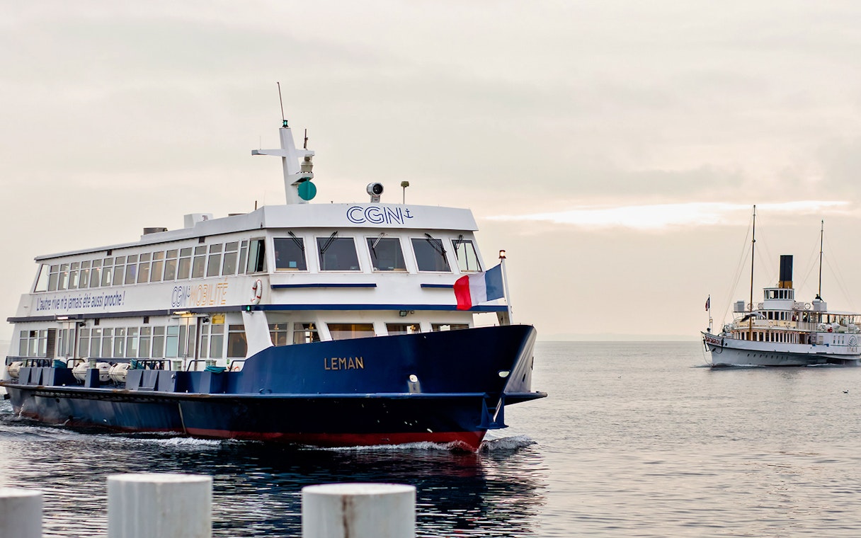 Ferry crossing Lake Geneva from Lausanne to Evian.