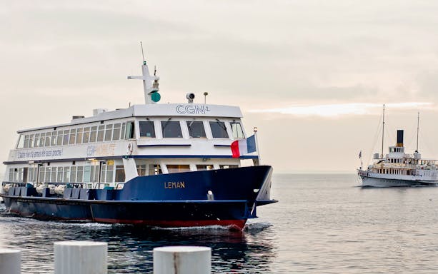 Ferry crossing Lake Geneva from Lausanne to Evian.