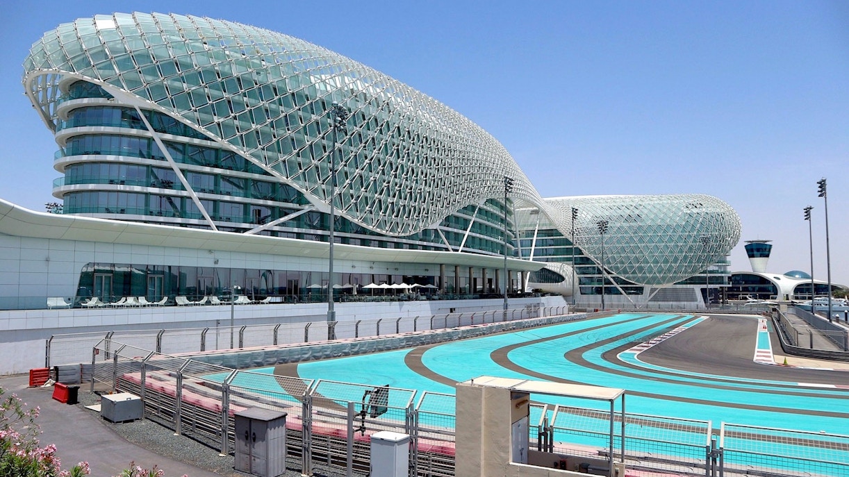 Yas Marina Circuit and hotel in Abu Dhabi, part of the Abu Dhabi Development Tour from Dubai.