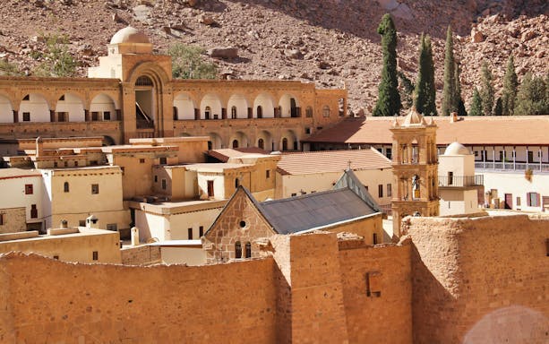 St. Catherine’s Monastery in Sharm-El-Sheikh with surrounding desert landscape.