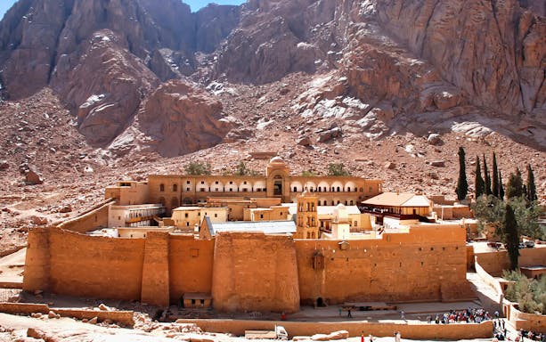 Monastery at Mount Sinai with surrounding rocky landscape, Sharm-El-Sheikh tour.