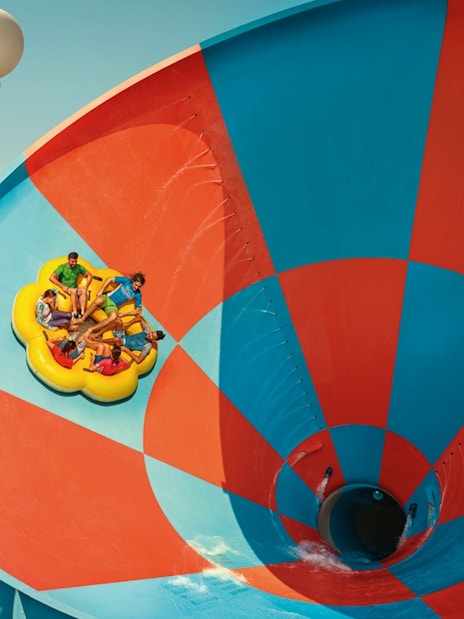 Visitors on a raft ride at Yas Waterworld, Abu Dhabi.