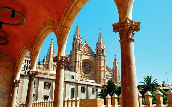 Gothic cathedral view in Palma during full day excursion from Puerto Polensa.