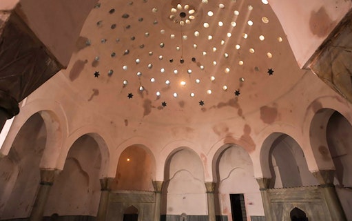 Traditional marble architecture of a Turkish Hammam bath in Istanbul.