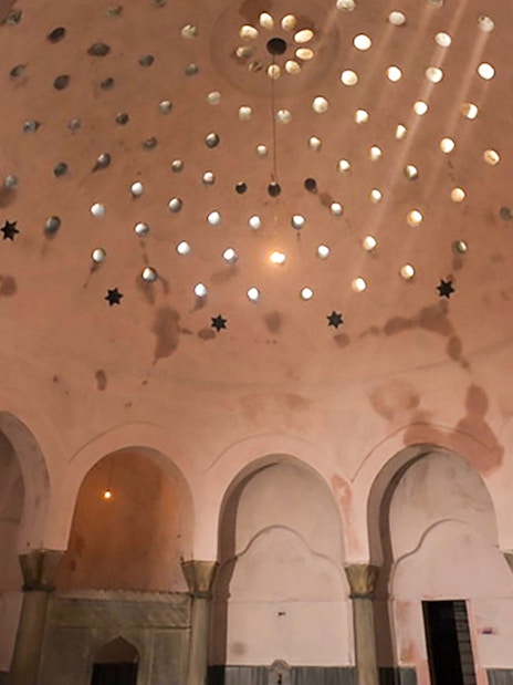 Traditional marble architecture of a Turkish Hammam bath in Istanbul.