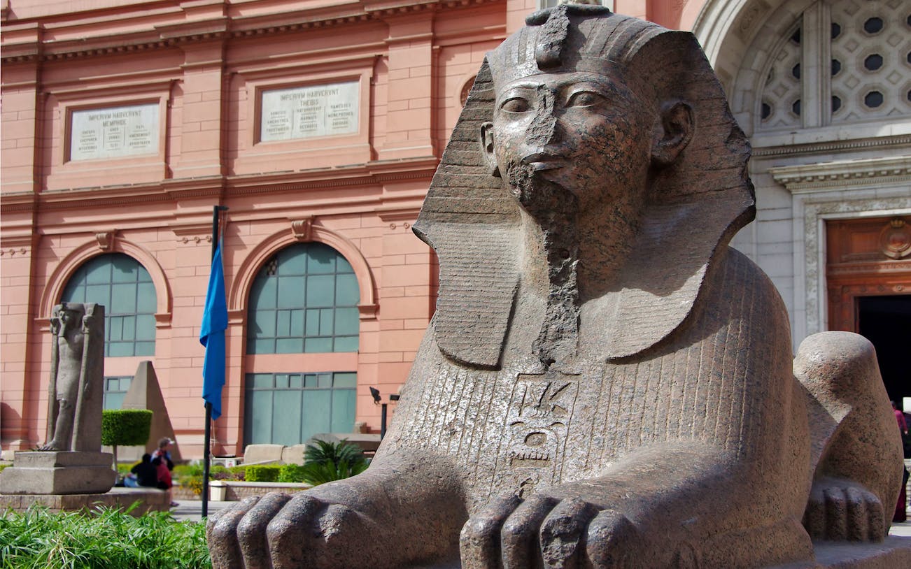 Sphinx statue outside the Egyptian Museum in Cairo.
