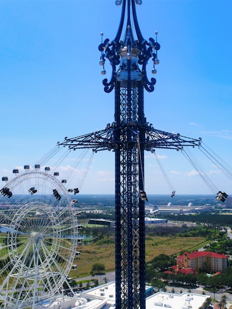 ICON Park observation wheel and swing ride in Orlando, Florida.