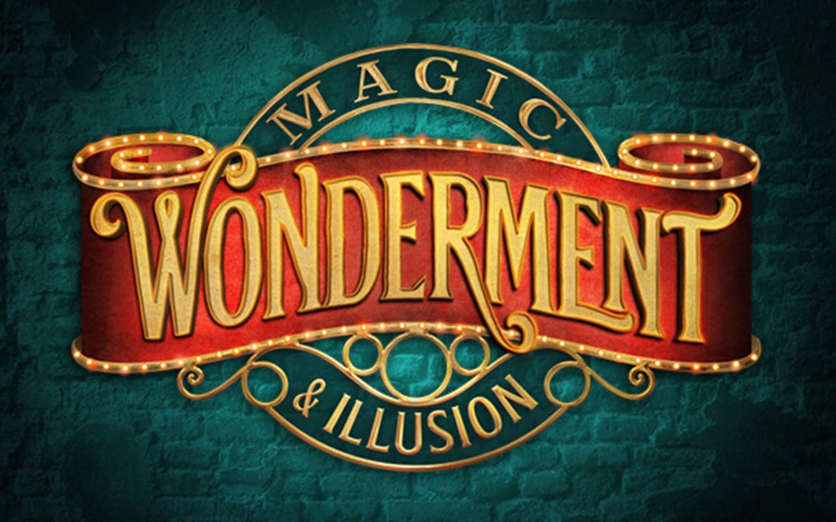 Wonderville Magic and Illusion sign with decorative lights