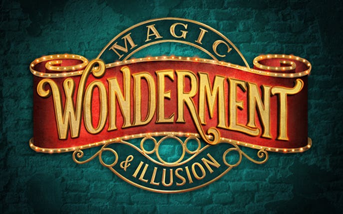 Wonderville Magic and Illusion sign with decorative lights