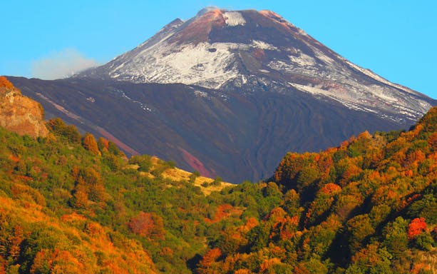 Mount Etna with autumn foliage, Sicily, Italy, part of a Jeep tour with wine tasting.