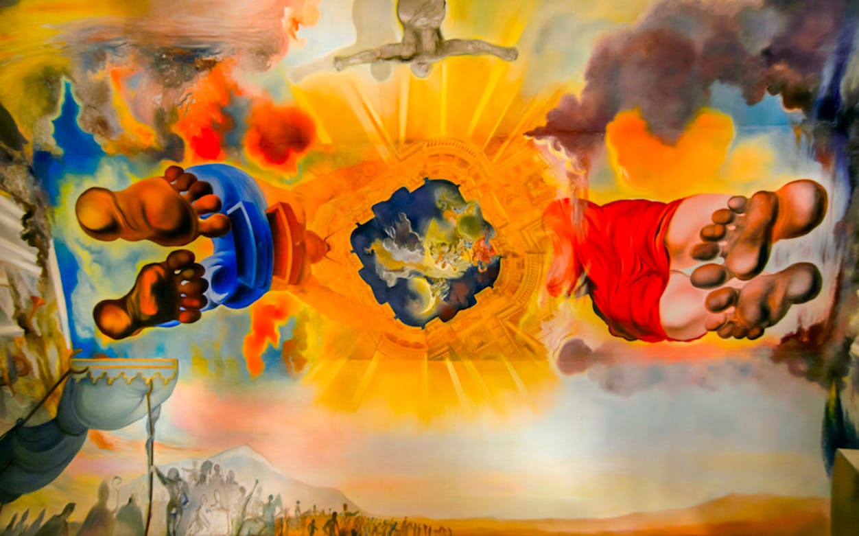 Surrealist painting at Dali Museum, featuring vibrant colors and abstract figures.