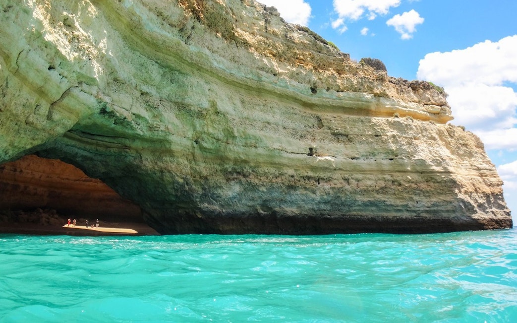 Benagil Cave with turquoise water, viewed from a boat tour near Portimao.